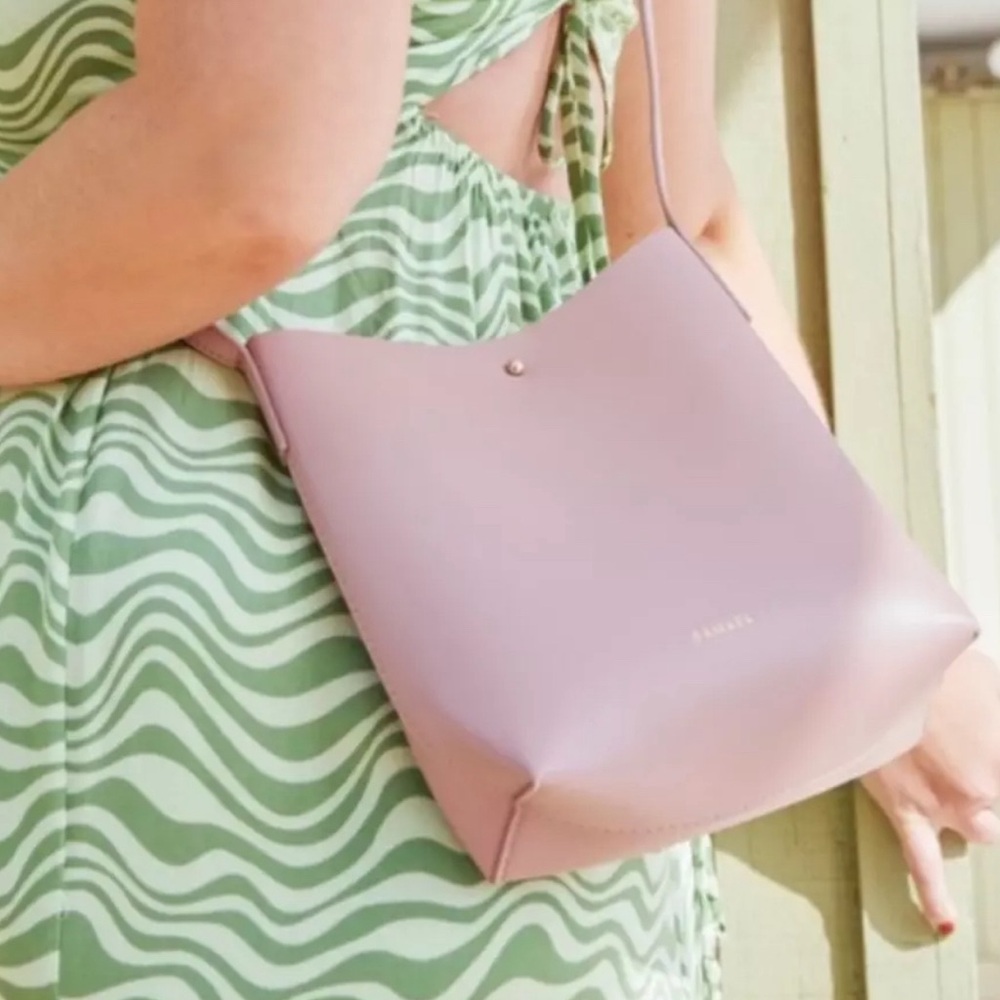 Anthropologie SAMARA Vegan Leather Rose Pink Crossbody Bucket Bag